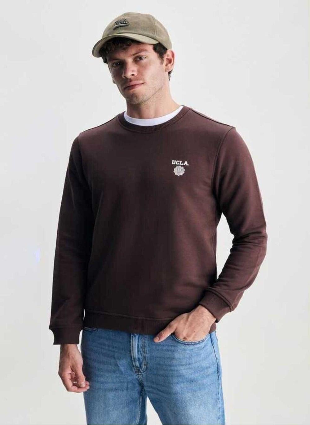 VALLEY Graphic Cotton Pullover Hoodie Brown - Image 1