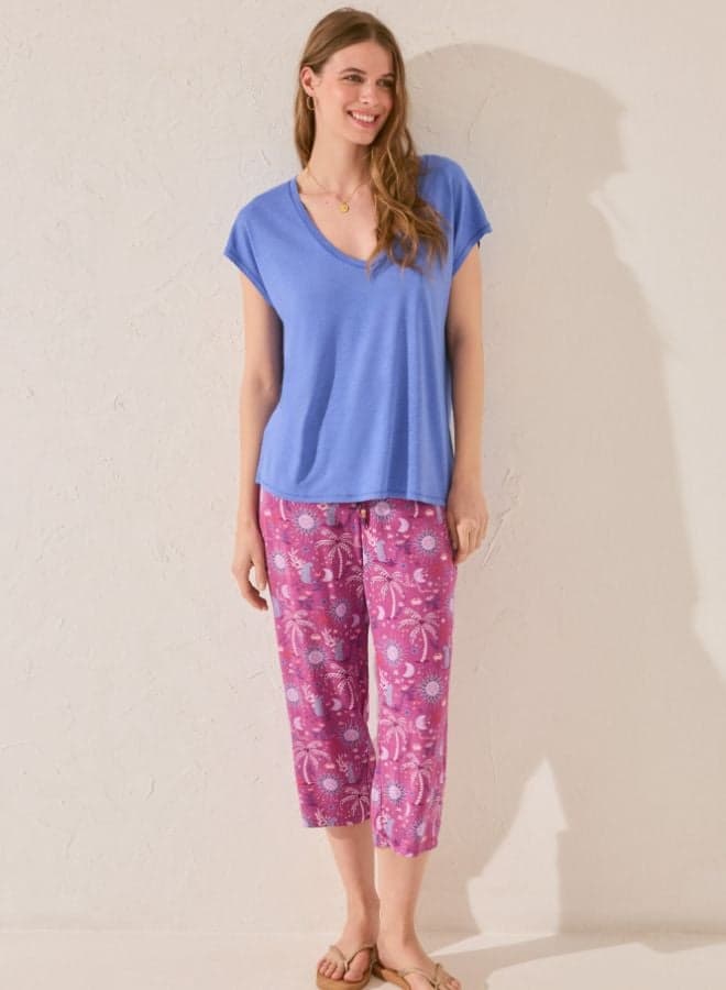 Lilac Print Capri Trousers 370966679 - Image 1