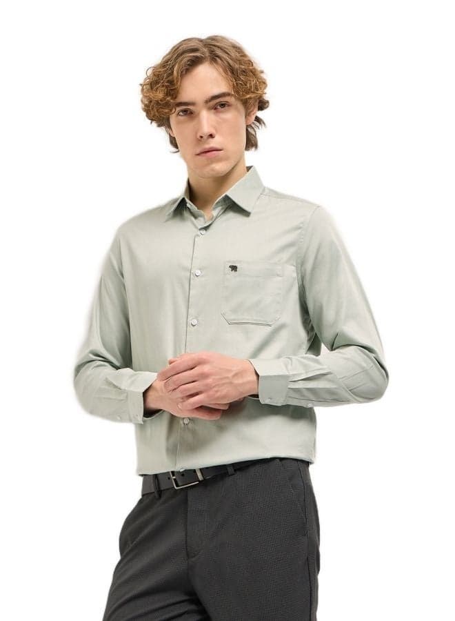 Men’s Green Cotton Button-Down Shirt – Classic All-Occasion Fit - Image 1