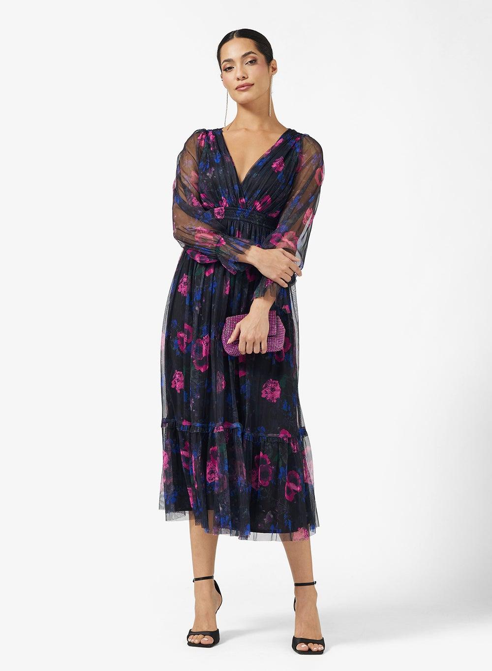 Floral Ruffle Hem Tulle Midi Dress Pl4 3289 - Image 1