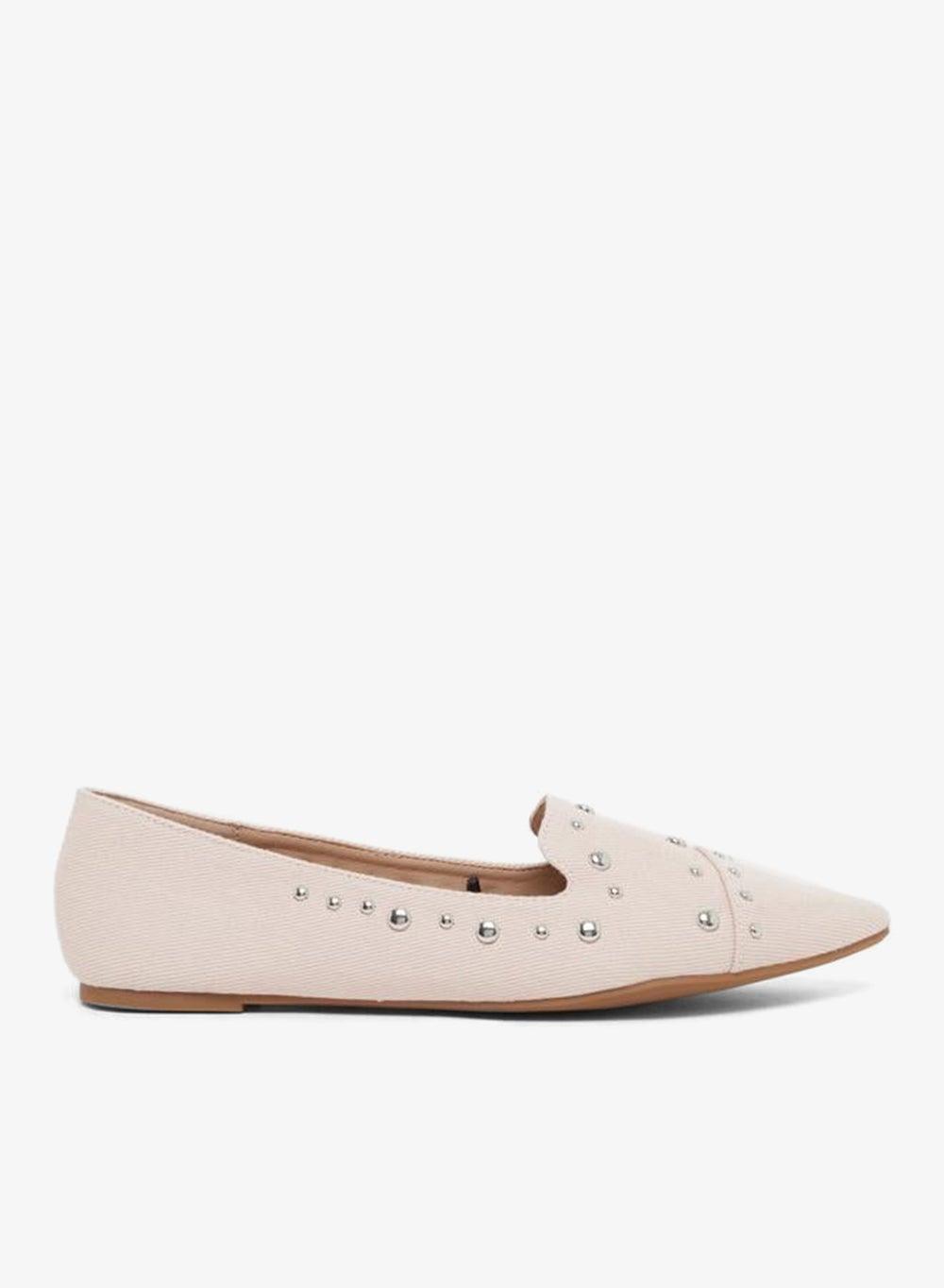 Styli Pink Suede Embellished Pointed Slip-On Flats 7011383528 - Image 1