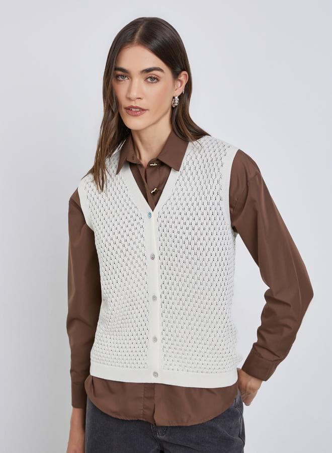 Styli White Sleeveless V-Neck Knit Top - Image 1