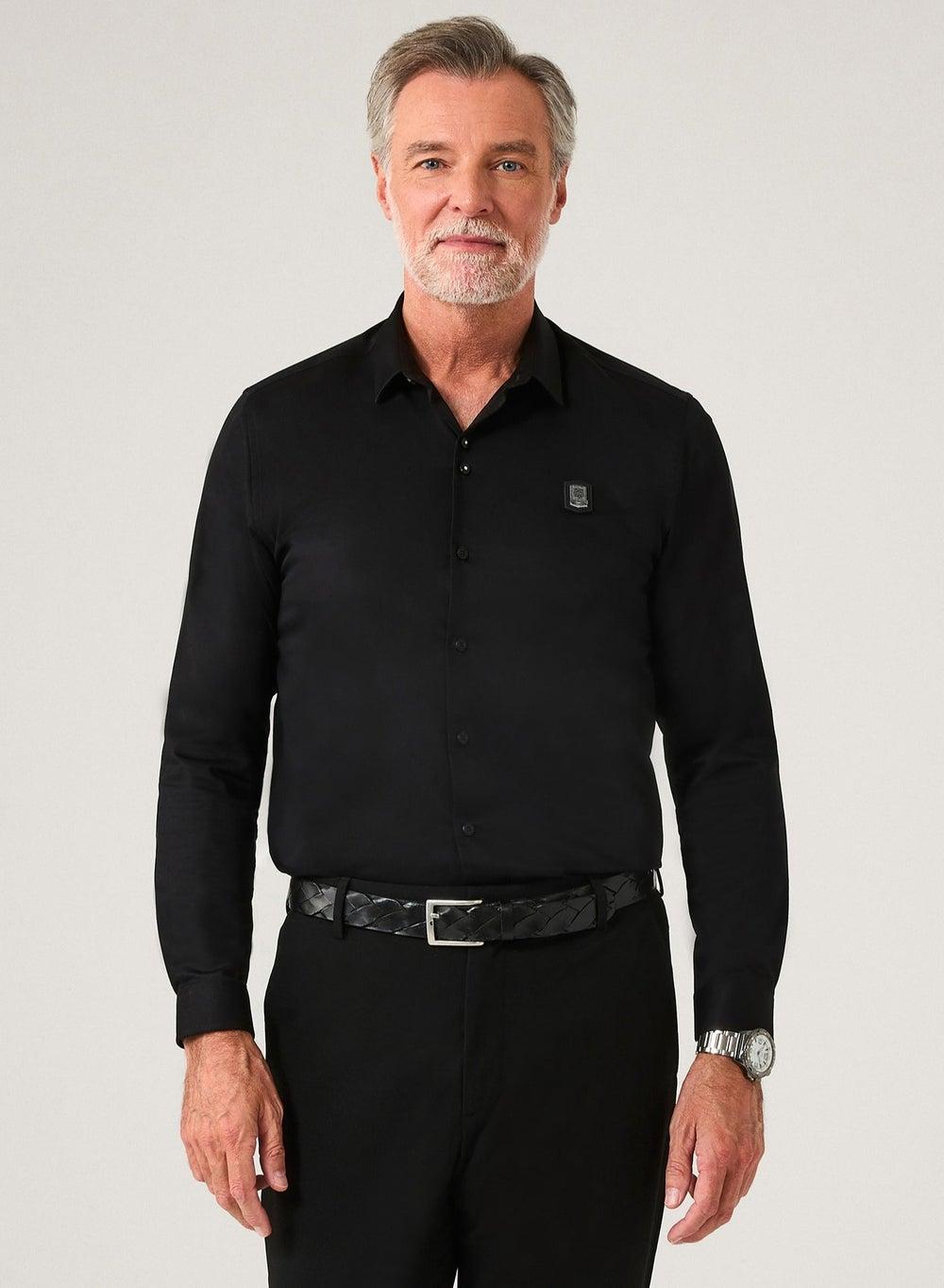 Onyx Black Slim Fit Cotton Satin Shirt - Image 1
