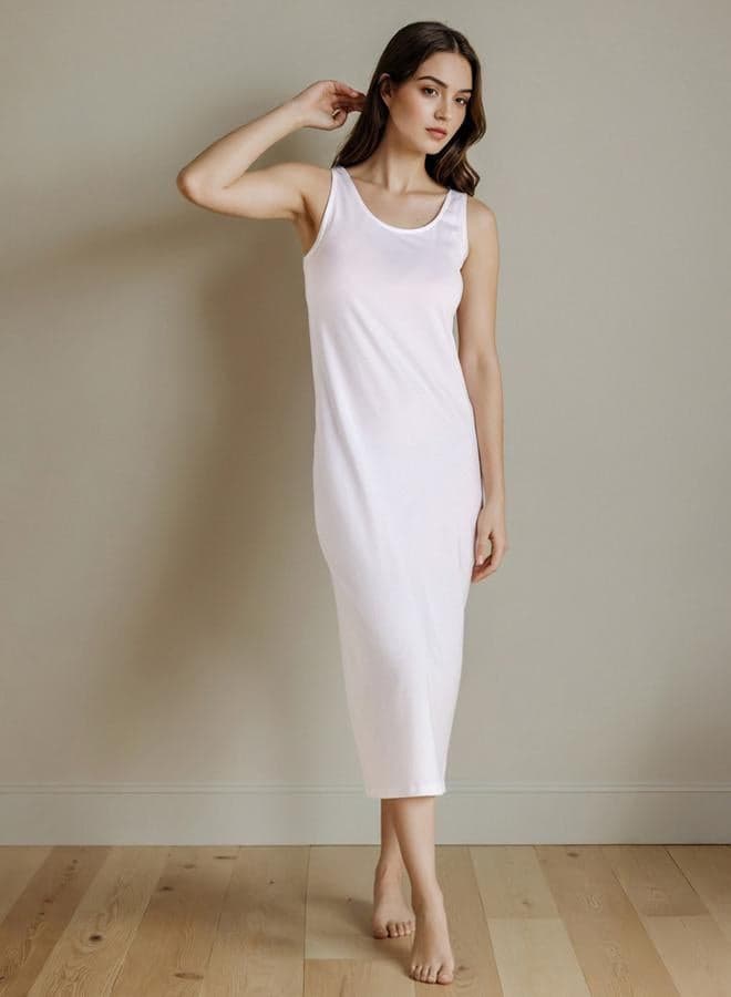 White Sleeveless Slip Dress with Side Slit - Image 1