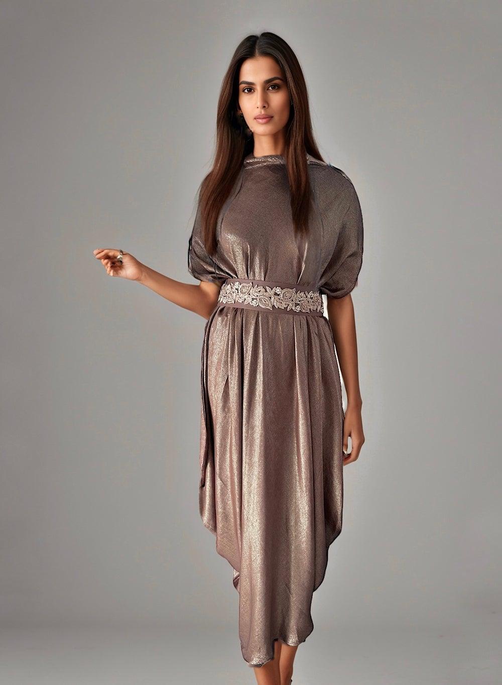 Gold Appliqué Drape Maxi Dress Set UAE - Image 1