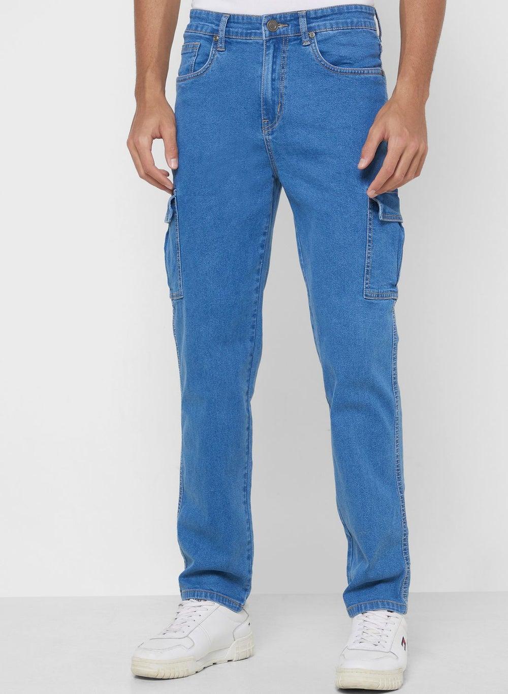 Men’s Relaxed Fit Light Wash Cargo Jeans - Image 1