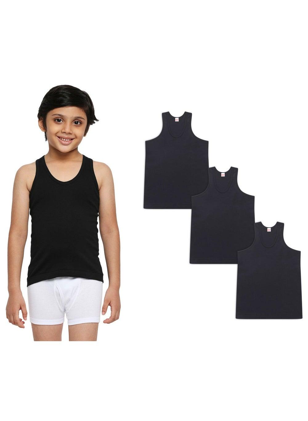 BYC333 Premium Boys Cotton Vest Pack of 3 Black - Image 1