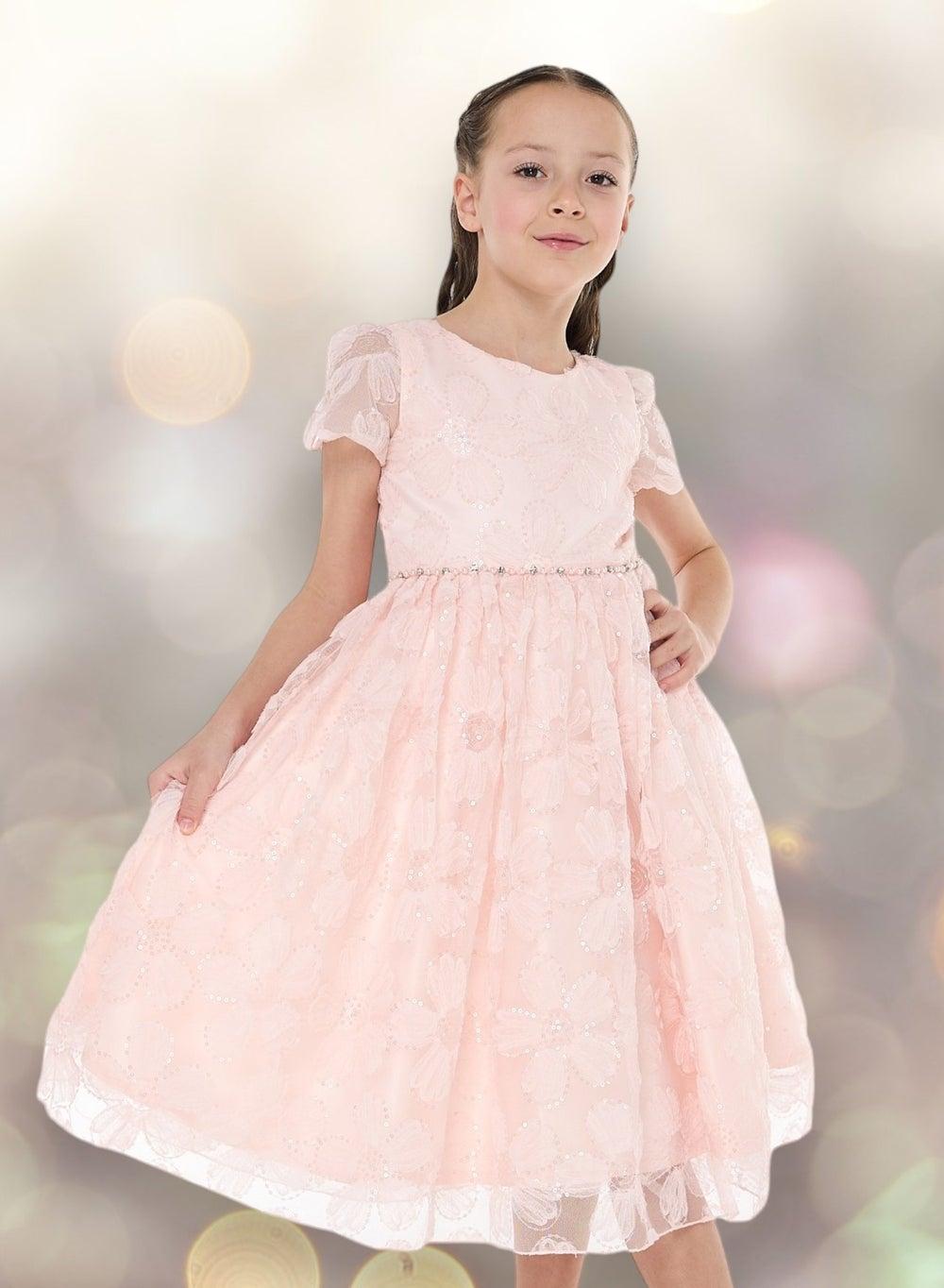 Floral Overlay Midi Dress with Embellished Waist - Image 1