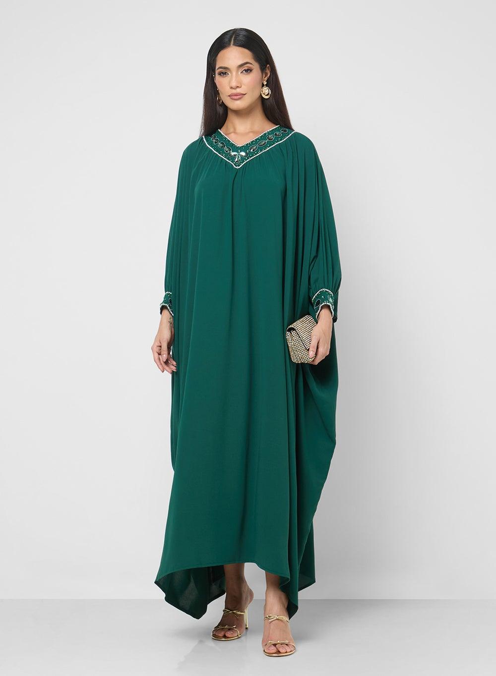Navy Floral Embroidered Kaftan Midi Dress MT431 - Image 1