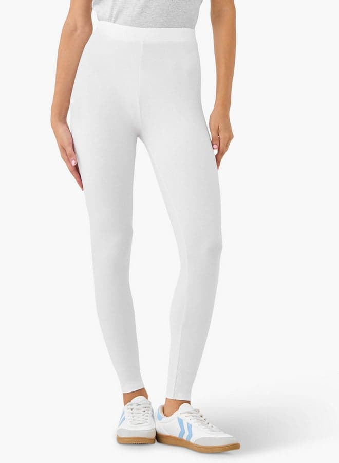 Set of 2 Cotton Blend Elastic Waist Leggings - Image 1