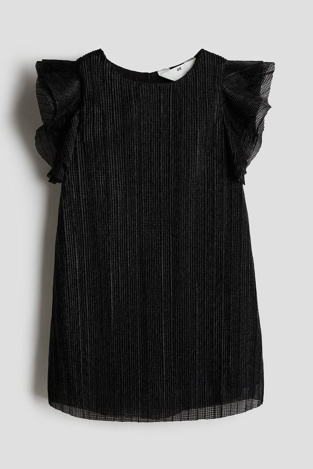 Girls Black Pleated A-Line Mini Dress - Image 1