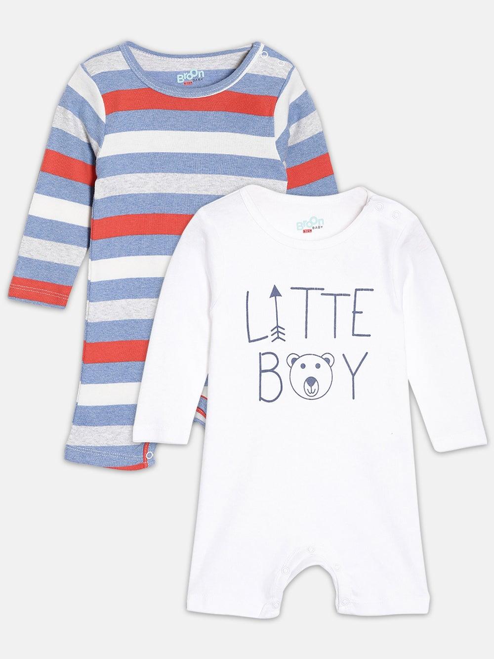 Broon Organic Cotton Baby Boys Printed Rompers Set of 2 - Image 1