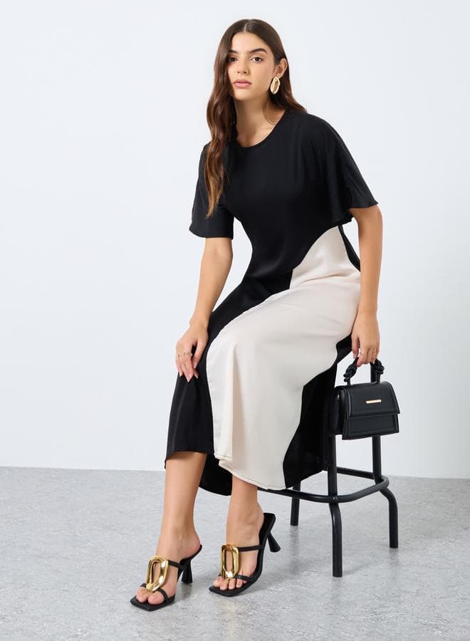 Black Color Block Midi Dress – Elegant Shift Style - Image 1
