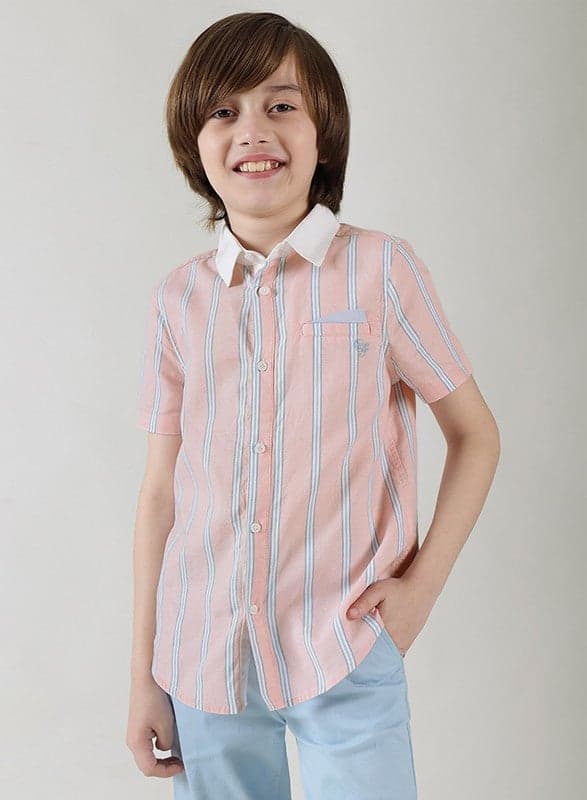 One Friday Boys Pink Striped Cotton Shirt Regular Fit - Image 1
