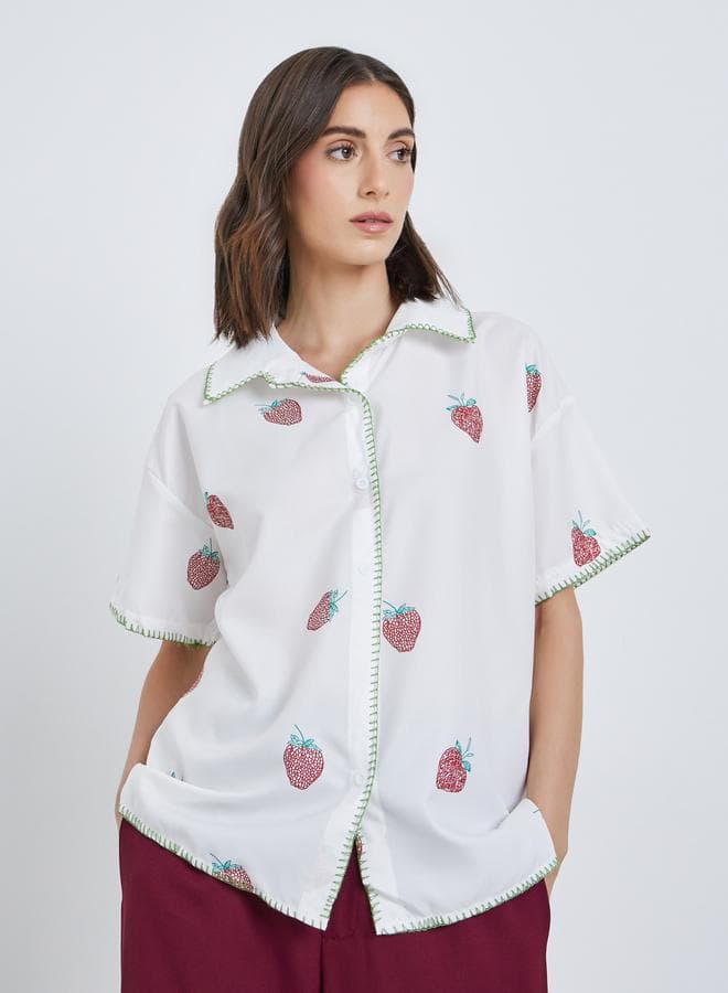 Oversized Strawberry Print Short Sleeve Shirt - Image 1