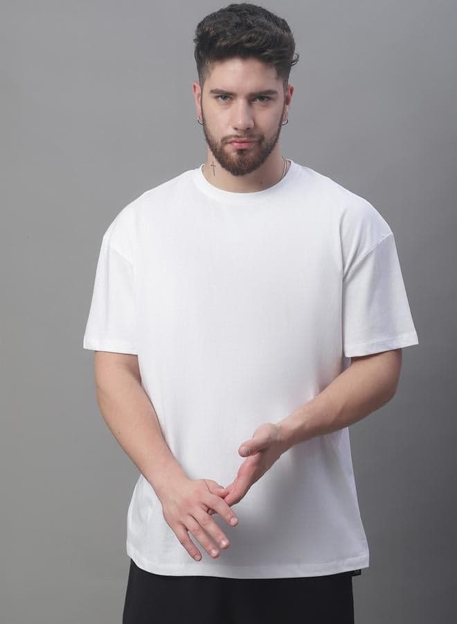 Door74 Men’s Oversized White Cotton Crew Neck T-Shirt - Image 1
