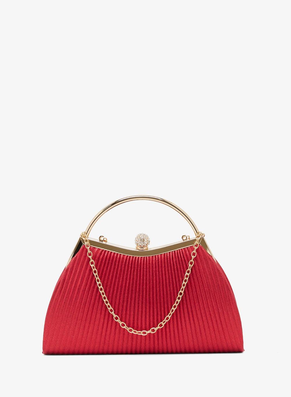 Red Embellished Top Handle Clutch Bag Bb256029 - Image 1