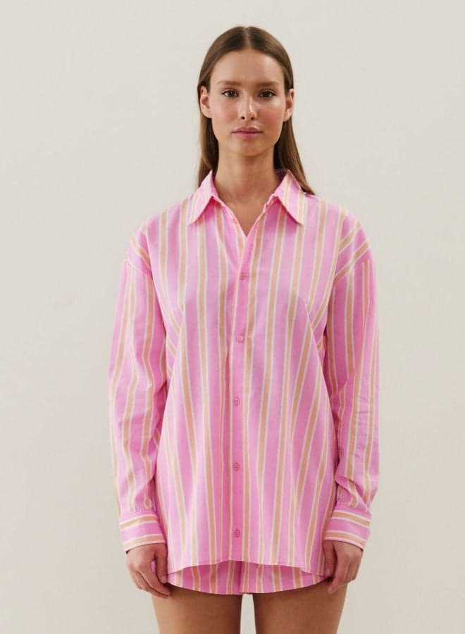 Pink Striped Cotton Blend Shirt 655295168 - Image 1