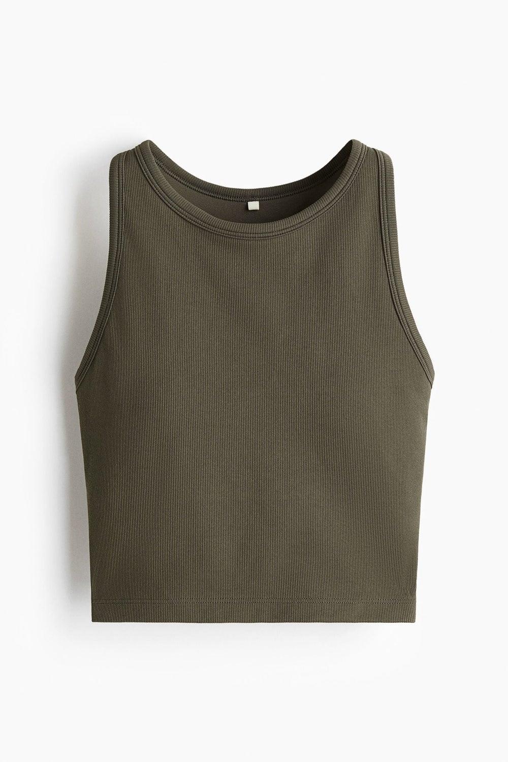 DryMove™ Ribbed Medium Support Sports Bra Khaki - Image 1