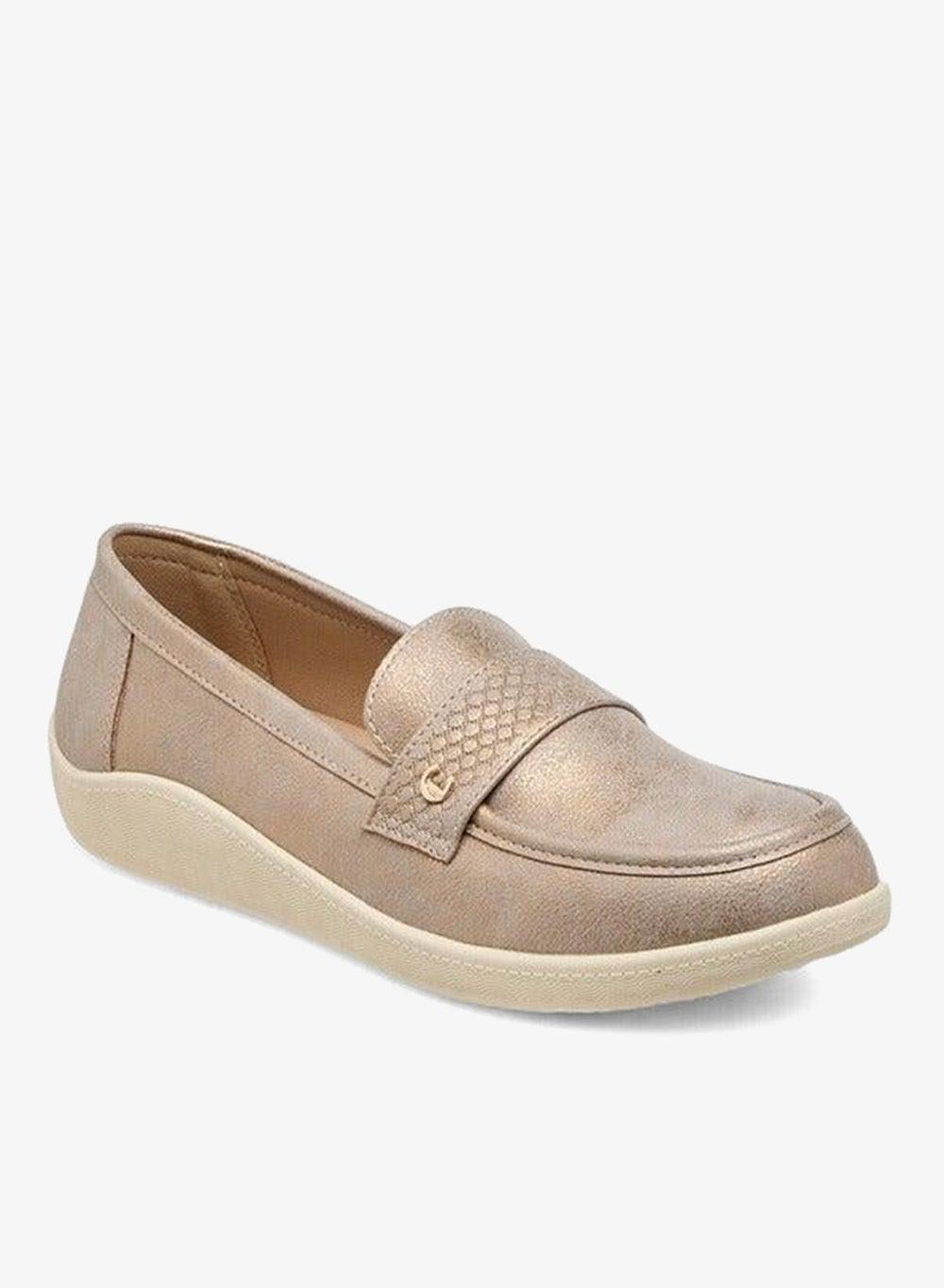 Textured Beige Slip-On Loafers Bzf9042 Metallic Trim - Image 1