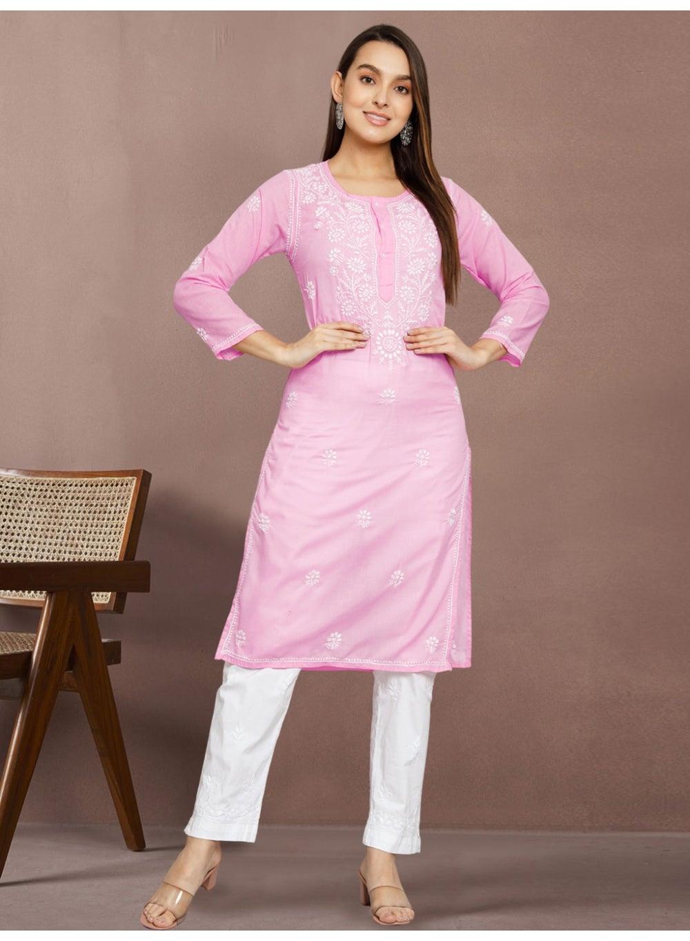Pink Chikankari Cotton Kurta ALNTV115 - Image 1