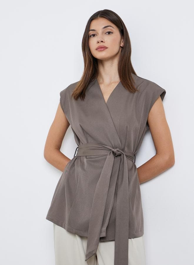 Styli Brown Sleeveless Wrap Top for Women - Image 1