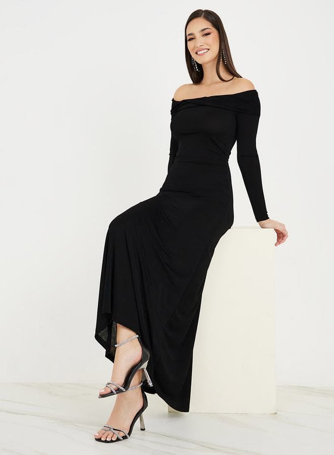 Black Off-Shoulder Bodycon Maxi Dress 7006376401 - Image 1