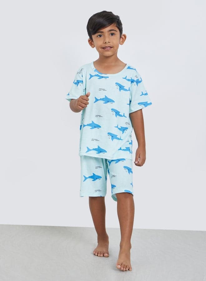 Styli Shark Graphic Boys T-Shirt & Shorts Set - Image 1