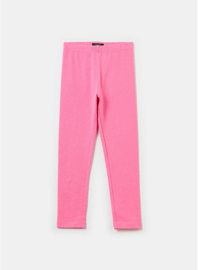 Girls Pink Stretch Cotton Leggings Skinny Fit - Image 1