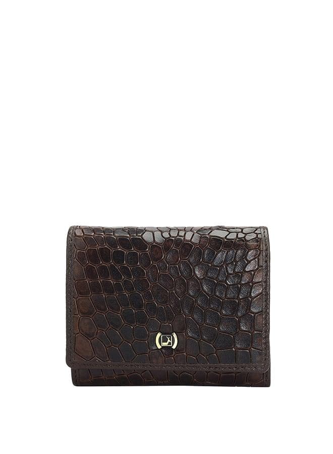 Textured Brown Genuine Leather Ladies Wallet - Image 1