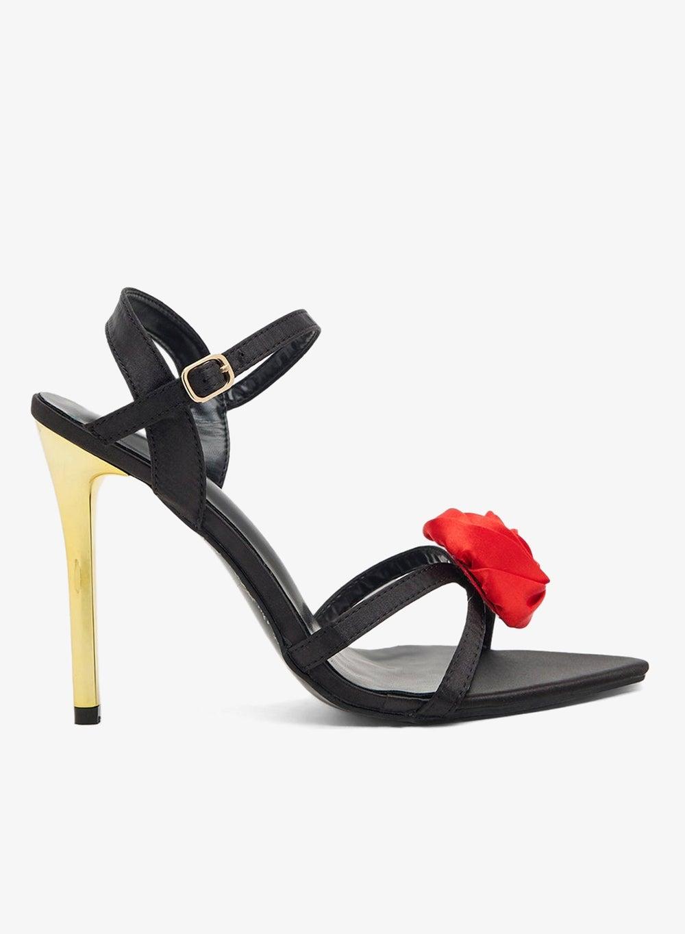 Black Floral Heeled Sandals for Elegant Evenings - Image 1