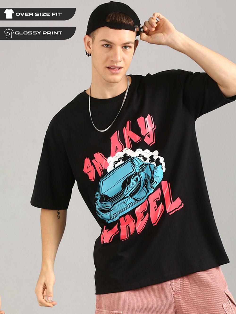 Men’s Black Printed Oversized Cotton Drop Shoulder T-Shirt - Image 1