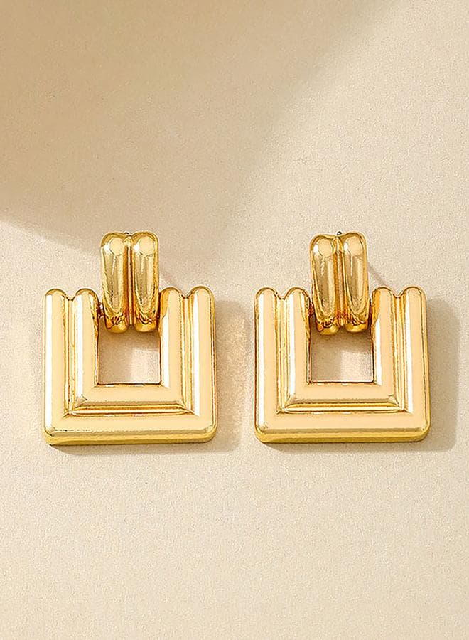 Textured Square Gold Stud Earrings by Styli - Image 1
