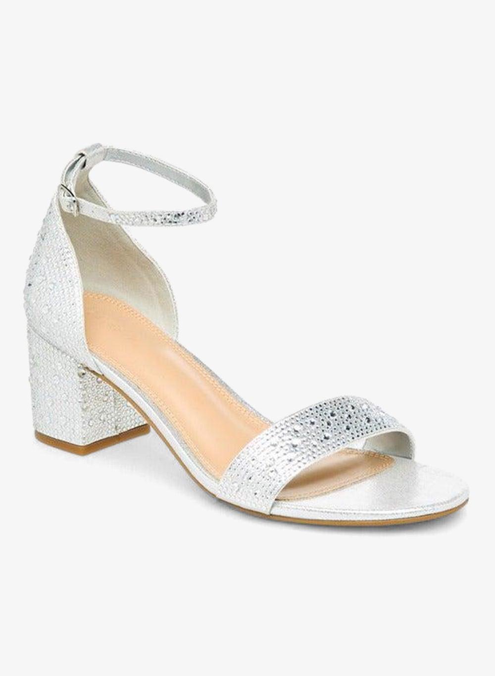 Silver Embellished Block Heel Sandals Sxh1402 07 - Image 1