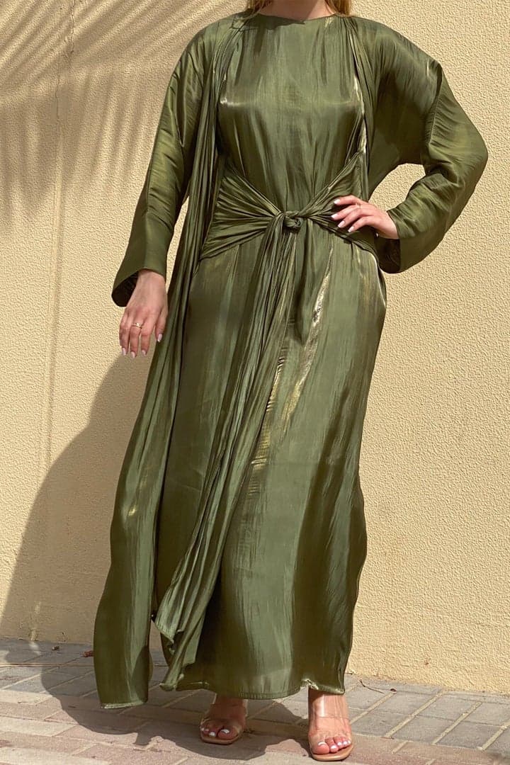 Emerald Shimmer 3-Piece Abaya Set - Image 1