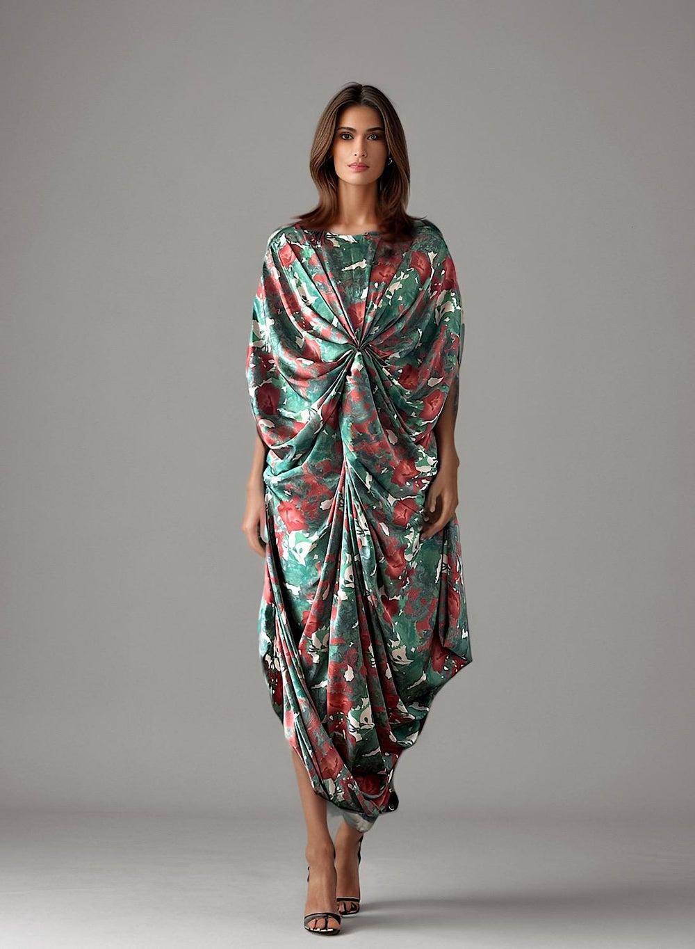 Multicolor Pleated Wrap Maxi Dress – UAE Edition - Image 1