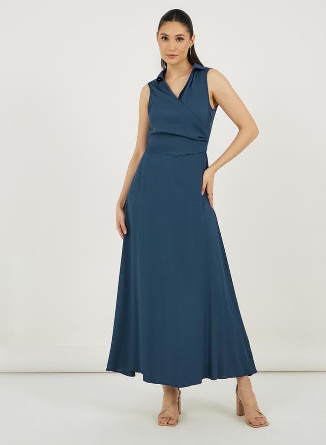 Styli Teal Blue Sleeveless Wrap Maxi Dress 7011210722 - Image 1