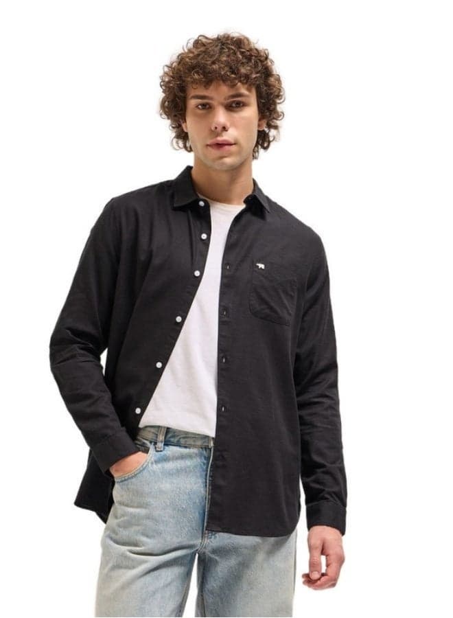 Men’s Black Cotton Button-Down Shirt Classic Long Sleeve - Image 1