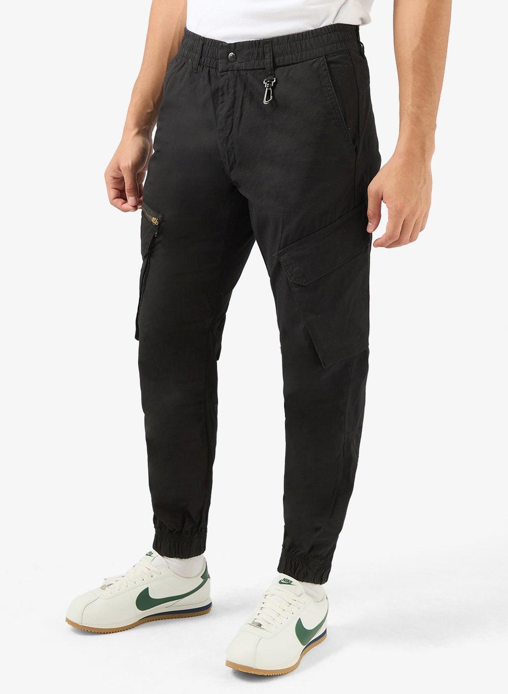 Black Cotton Straight Fit Cargo Pants 12279319 - Image 1