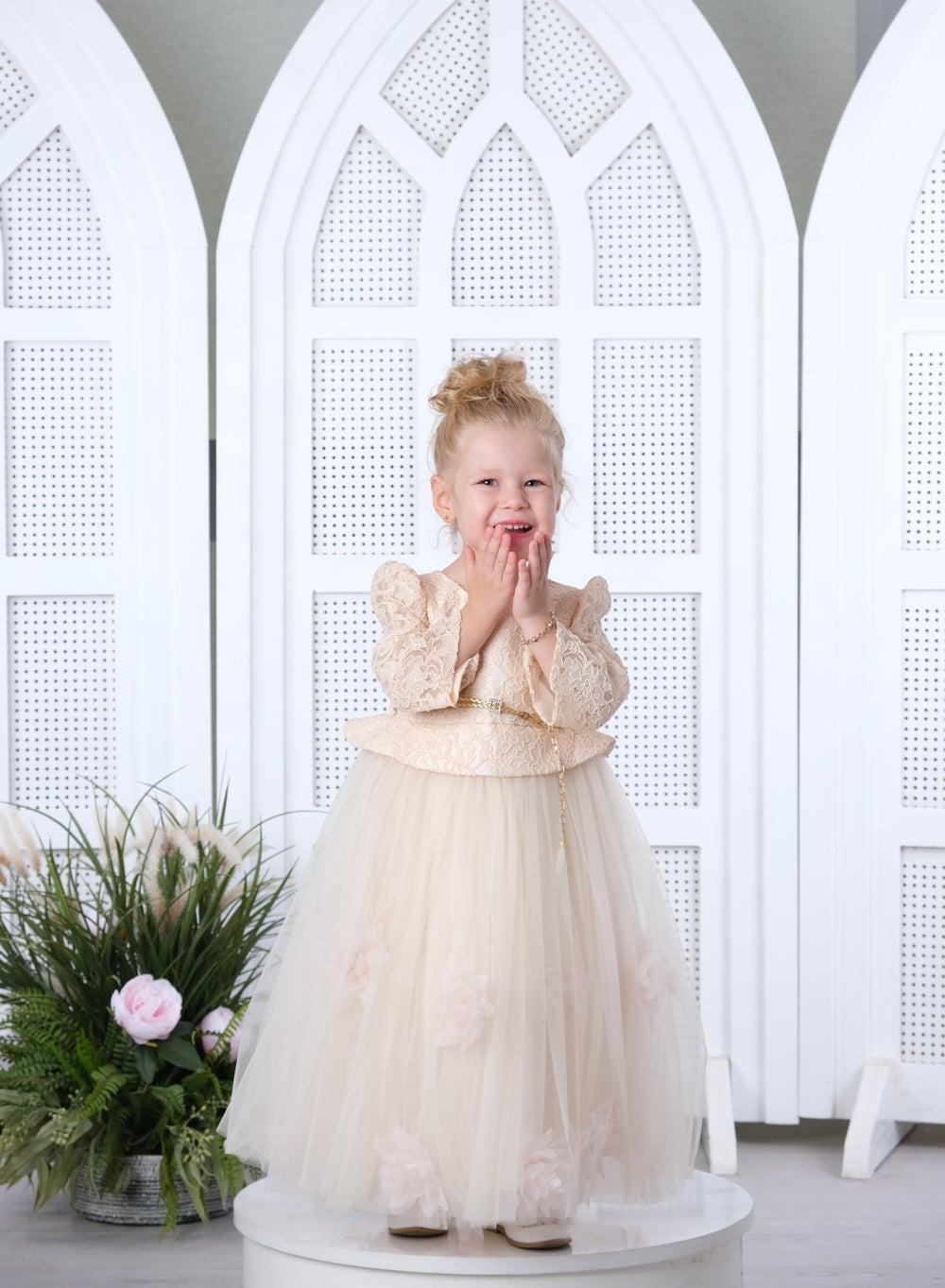Champagne Lace Bodice Tulle Dress for Girls - Image 1