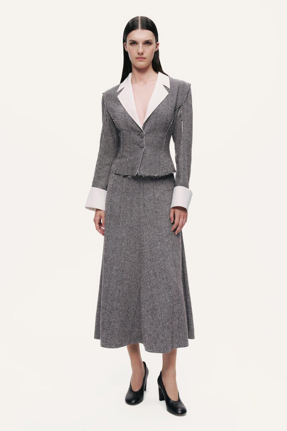 Herringbone Flared Midi Skirt – Multicolour Elegance - Image 1