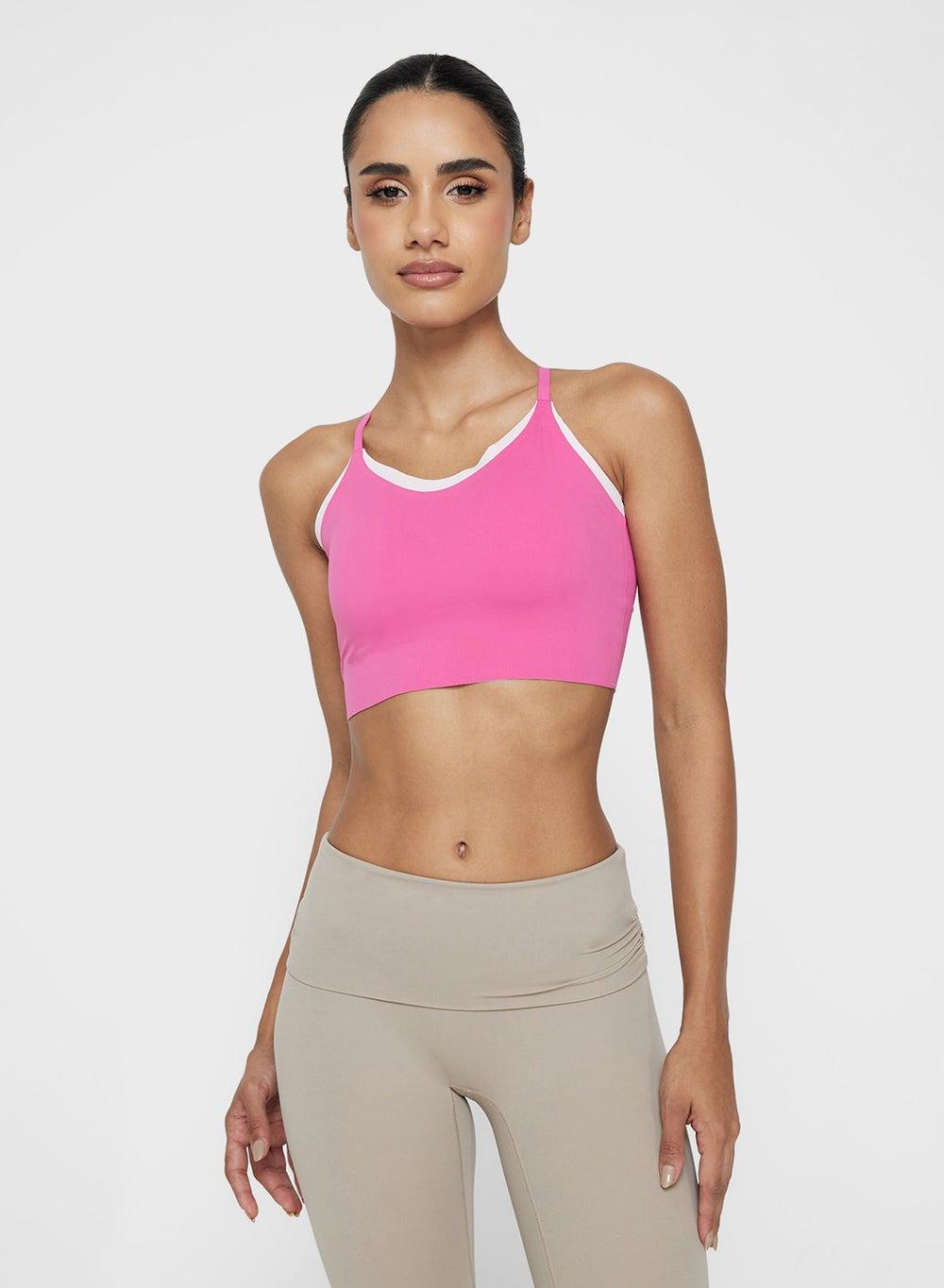 Pink Contrast Trim Medium Coverage Sports Bra Yt2504083 - Image 1