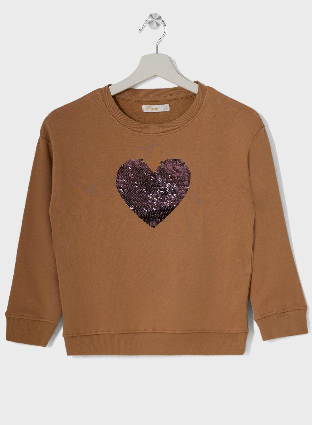 Girls Sequin Heart Cotton Blend Sweatshirt - Image 1