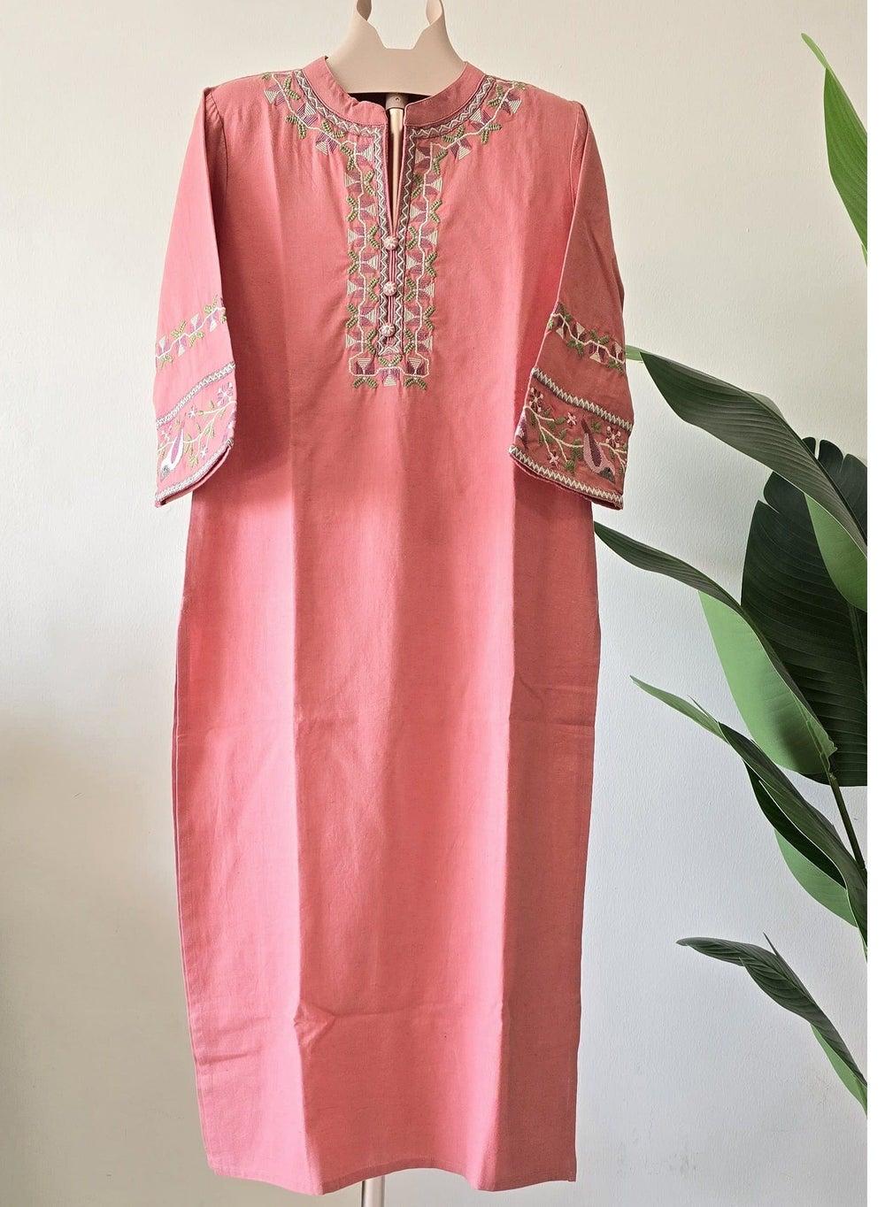 Peach Premium Cotton Embroidered Coord Set M - Image 1