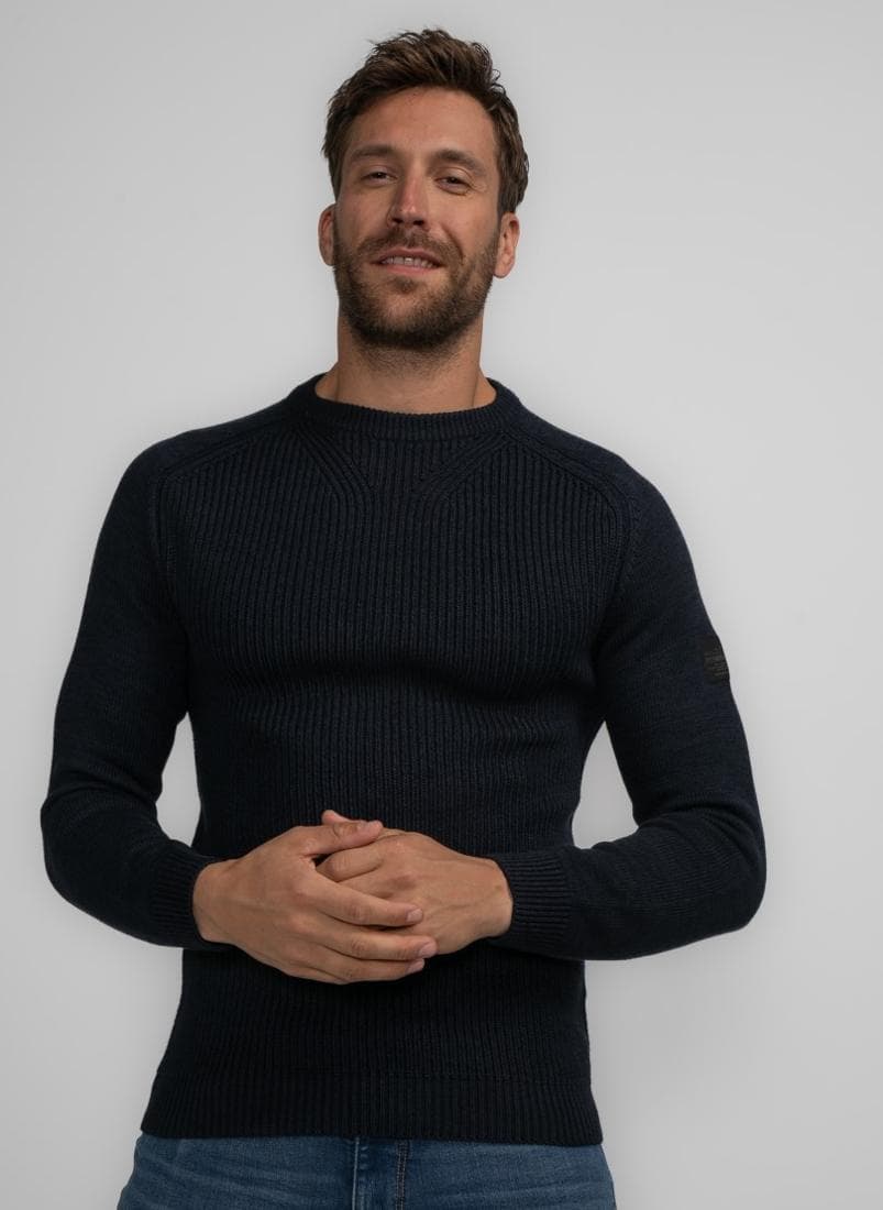 Men’s Organic Cotton Round Neck Knit Sweater Sky Captain - Image 1