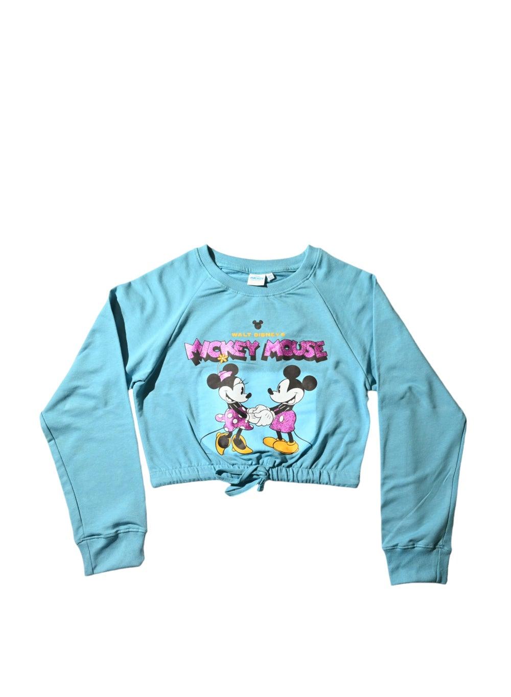 Sky Blue Mickey Mouse Girls Crop Sweatshirt - Image 1