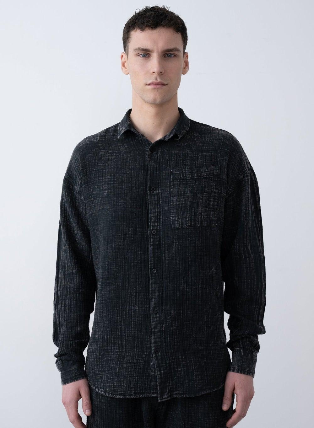 Black Marrakech Cotton Long Sleeve Men’s Shirt - Image 1