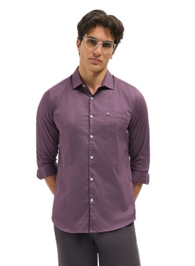 Men’s Purple Cotton Button-Down Shirt Classic Printed Style - Image 1