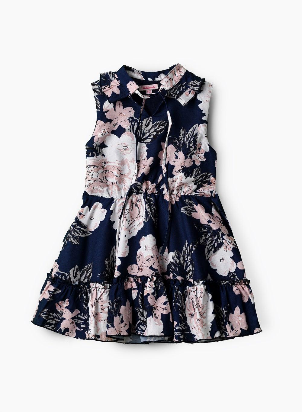 Girls Navy Floral Tiered Midi Dress NN00014DRS - Image 1