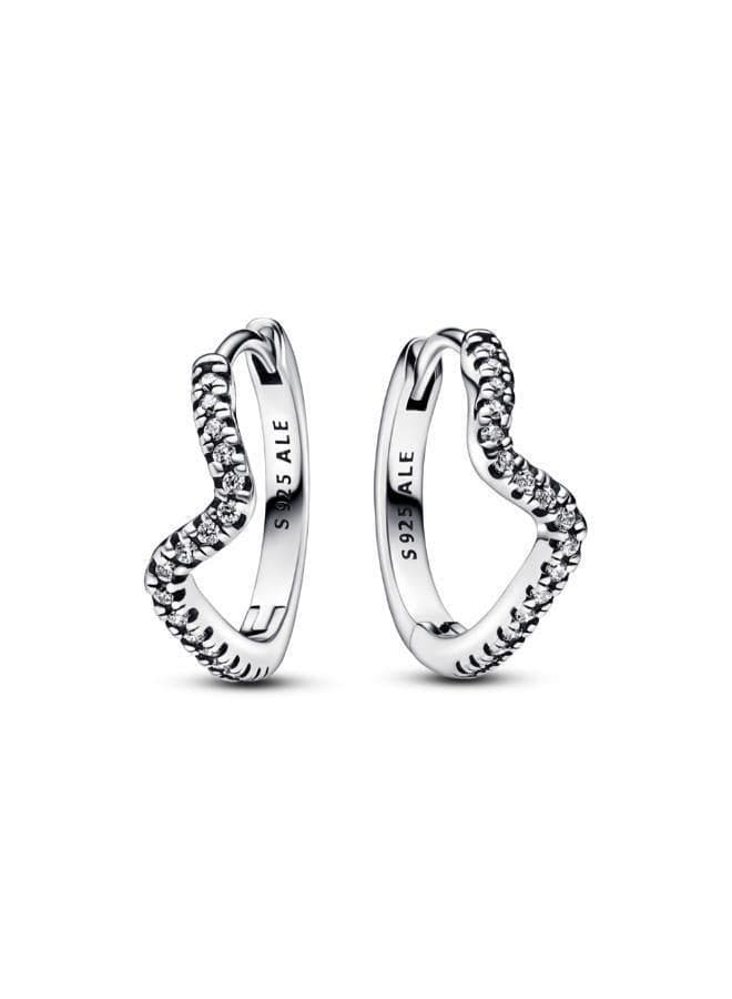 Pandora Sparkling Wave Sterling Silver Hoop Earrings - Image 1